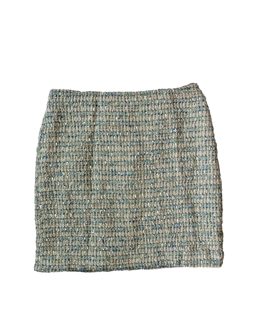 Women's Ann Taylor Size 0 Beige Teal White 16" Length Zip Up Skirt Classy Design